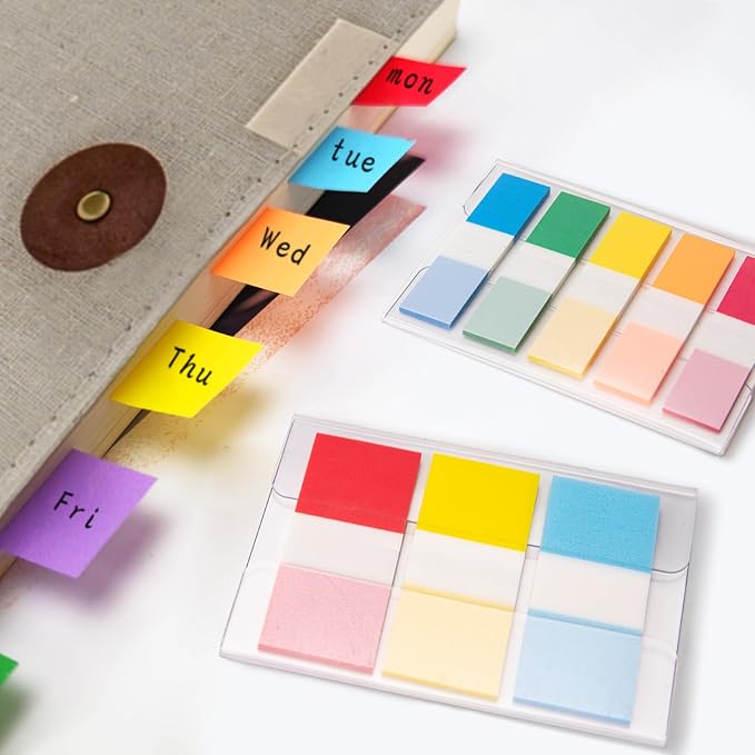 KICNIC Sticky Tabs 800 Pcs, 2 Sizes (1.77×0.79 in & 1.77×0.39 in) Fluorescent Pop Up Book Tabs, Adhesive Index Page Markers, Reusable School Office Supplies, 8 On-The-Go Dispensers (10 Colors)