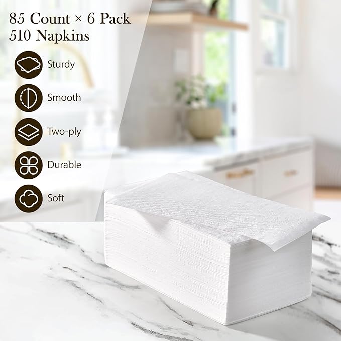 Vplus 510 Pack Paper Napkins Guest Towels Disposable Premium Quality 2-ply Dinner Napkins Disposable Soft, Absorbent, for Kitchen, Parties, Dinners or Events(White)