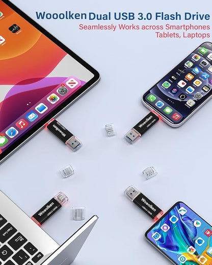 USB C Flash Drive 128GB 2 Pack, Wooolken USB 3.0 Dual Drive Type-C Thumb Drive OTG USB Compatible with iPhone 16/15, Android Smartphone/Tablets/Computers