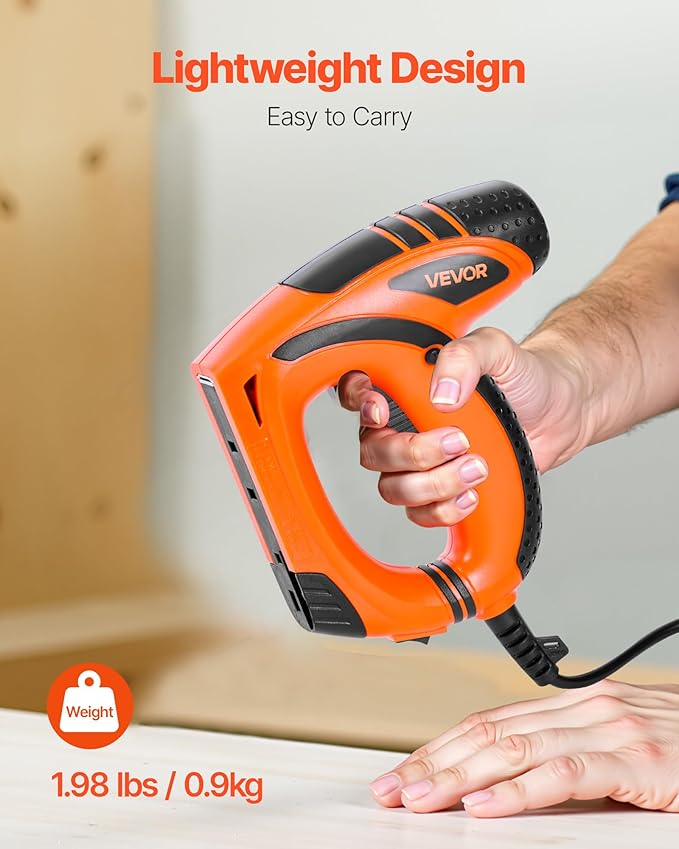 VEVOR Electric Nail Gun, 2-in-1 Staple Gun Brad Nailer, 18 Gauge 5/8 inch, Stapler Brad Nailer with 1000 Pcs Staples and 1000 Pcs Brad Nails, Non-Slip Rubber Grip, for Woodworking and DIY Projects