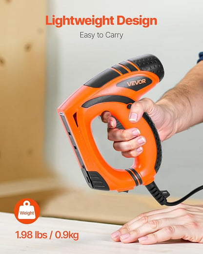 VEVOR Electric Nail Gun, 2-in-1 Staple Gun Brad Nailer, 18 Gauge 5/8 inch, Stapler Brad Nailer with 1000 Pcs Staples and 1000 Pcs Brad Nails, Non-Slip Rubber Grip, for Woodworking and DIY Projects