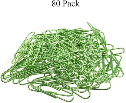 HAHIYO Paper Clips Large 2 inches Length Green Paperclips Vinyl Coated Prevent Scratching Tearing The Pages Sturdy for Bookmark Organize Home Office School 80 Pack