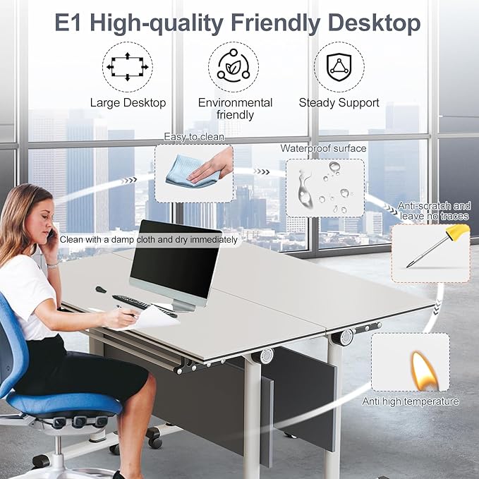 Conference Room Table, Folding Conference Table with Flip-Top Design, Mobile Seminars Dynamic Meetings Training Tables for Offices, Classrooms, and Meeting Room (10, HS1619, 47.2)