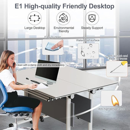 Conference Room Table, Folding Conference Table with Flip-Top Design, Mobile Seminars Dynamic Meetings Training Tables for Offices, Classrooms, and Meeting Room (10, HS1619, 47.2)