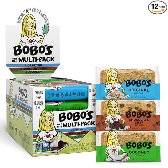 Bobo's Variety Pack Oat Bars, Gluten Free, Non-GMO, Whole Grain Oats, Pack of 12 | Snack Bars | On-the-Go | Made with Simple Ingredients