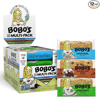 Bobo's Variety Pack Oat Bars, Gluten Free, Non-GMO, Whole Grain Oats, Pack of 12 | Snack Bars | On-the-Go | Made with Simple Ingredients