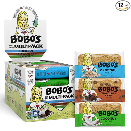 Bobo's Variety Pack Oat Bars, Gluten Free, Non-GMO, Whole Grain Oats, Pack of 12 | Snack Bars | On-the-Go | Made with Simple Ingredients