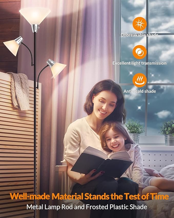 LEPOWER Floor Lamp, Standing Lamp with Replaceable 3000K Energy-Saving, Lamp for Living Room with Adjustable Reading Lights, Modern Bright Floor Lamp for Bedroom, Living Room, Office