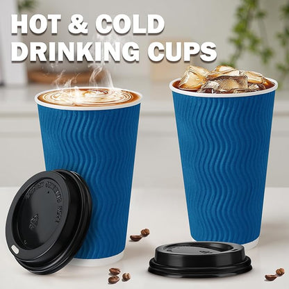 Disposable Coffee Cups with Lids 16 oz, To Go Paper Coffee Cups with Lids, Insulated Paper Cups for Hot or Cold Beverages (Navy, 50Pack)