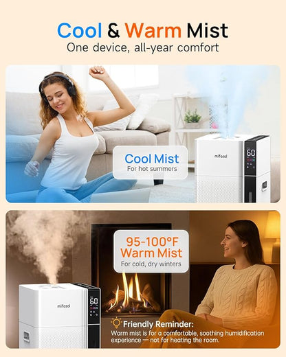 Mifasol Humidifier Large Room, 5.3Gal/20L Warm & Cool Mist Humidifiers for Home 1500 sq ft, Whole House Humidifier, Humidifiers for Bedroom Home Plants Office Large Areas, White