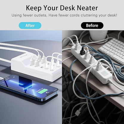 USB Fast Charger, 10-Port Portable Charging Station, Suitable for Various Devices, Compatible with iPhone, iPad, Samsung, Google, Xiaomi, Huawei and Other USB Charging Devices