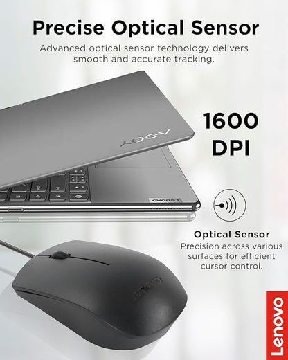 Lenovo USB-C Wired Mouse, Full Size Optical, Ambidextrous Design, Black, Ergonomic Shape, Precision Optical Sensor, Plug-and-Play for Right and Left-Handed Users, Durable Performance Gaming PC