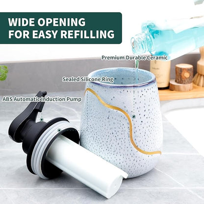 BosilunLife Automatic Soap Dispenser Bathroom - Liquid Hand Free Dispenser Smart Electric Ceramic Lotion Soap Dispenser Touchless with Waterproof Pump Rechargeable for Dish Soap, 17oz, Speckled Blue
