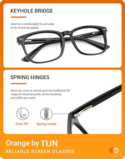 TIJN Blue Light Blocking Glasses for Women Men Clear Frame Square Nerd Eyeglasses Anti Blue Ray Computer Screen Glasses
