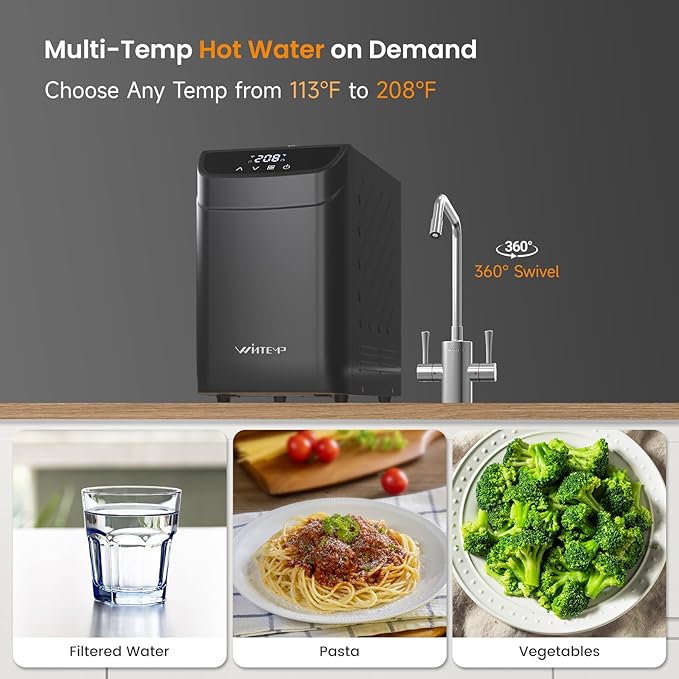 Under Sink Instant Hot Water Dispenser with 2-in-1 Hot & Cold Faucet, 3.4Qt Tank, Digital Temperature Control 113–208°F, Low Noise and Energy-Saving & Child Safety Lock for Kitchen or Office