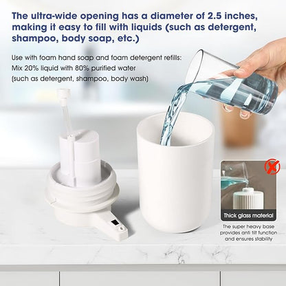 2 Pack Automatic Foaming Soap Dispenser, 10.5oz Touchless Electric Hand Soap Dispenser, Rechargeable Foam Pump for Bathroom Countertop, Kids & Family Use (White)