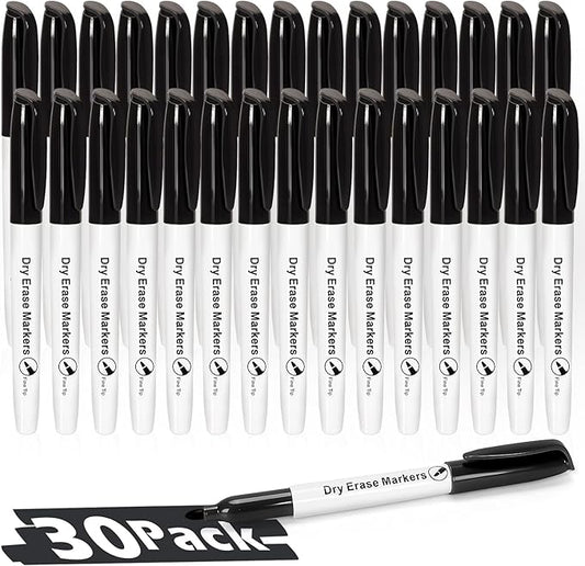 Duchong Dry Erase Markers, 30 Packs Black Fine Tip Whiteboard Markers for Kids Teachers, Dry Erase Pens Bulk for Classroom Home, Back to School Supplies