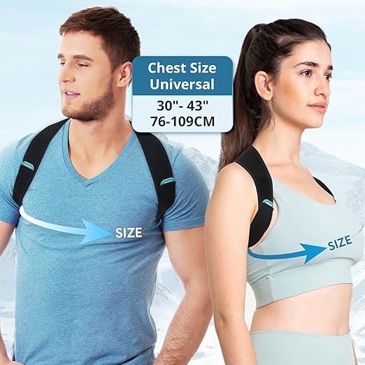 Adjustable Posture Corrector for Men & Women – Upper & Mid Back Brace for Posture Alignment – Relieves Neck, Shoulder & Clavicle Pain – Lightweight, Breathable & Invisible Under Clothing（Chest Size 30”-43”）