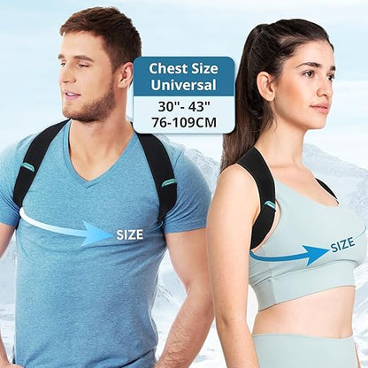 Adjustable Posture Corrector for Men & Women – Upper & Mid Back Brace for Posture Alignment – Relieves Neck, Shoulder & Clavicle Pain – Lightweight, Breathable & Invisible Under Clothing（Chest Size 30”-43”）