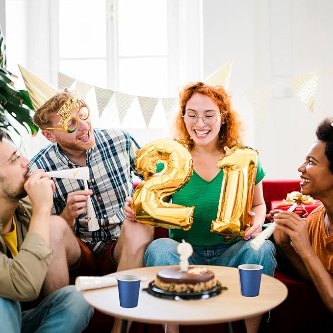 Disposable Paper Cups, 60pcs Blue Paper Cups For DIY Wedding Party Picnic BBQ Travel and Event 8OZ (Navy blue)