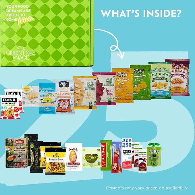 Gluten Free Palace Paleo Snacks Variety Pack – Healthy Snack Box for Adults – Whole Foods, Protein Bars, Crackers, Chips, Puffs, Fruit & Nuts (25 Count)