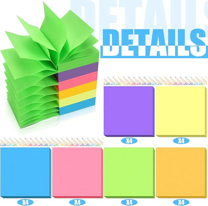 24 Pack Pop Up Sticky Notes 3 x 3 Refills 1200 Sheets Colored Sticky Notes Self Adhesive Memo Pads for Home Office Supplies(Dark Color, Classic)