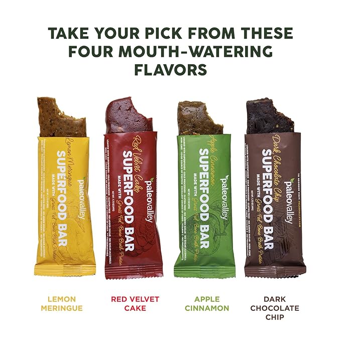 Paleovalley Superfood Bars – Apple Cinnamon– 10 Pack – 9g Protein per Bar – Gluten-Free, Grain-Free, Paleo, Non-GMO – On-the-Go Snack