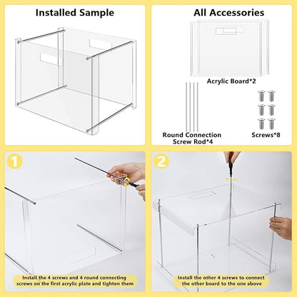 24 Hanging File Folder with Acrylic Organizer for Letter/a4 Size Desktop Clear File Storage Box with Handles for Home Work Office Use(Rainbow,Classic)