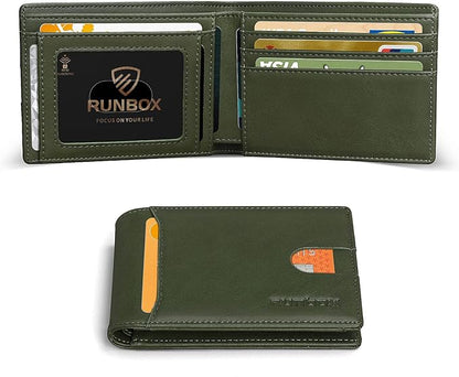 RUNBOX Wallet for Men Slim 11 Credit Card Holder Slots Leather RFID Blocking Small Thin Men's Wallet Bifold Minimalist Front Pocket Large Capacity Gift Box