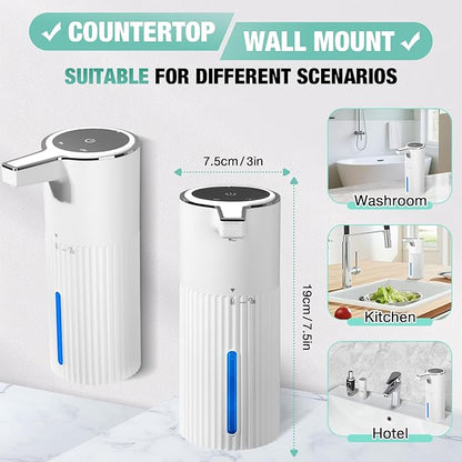 2 Pack Automatic Soap Dispenser: 14oz Plastic - Foaming Touchless 4 Level Adjustable Wall Mount Foam White Rechargeable Electric Auto Smart Soap Dispenser Set - Bathroom Kitchen Hand Dish Lotion