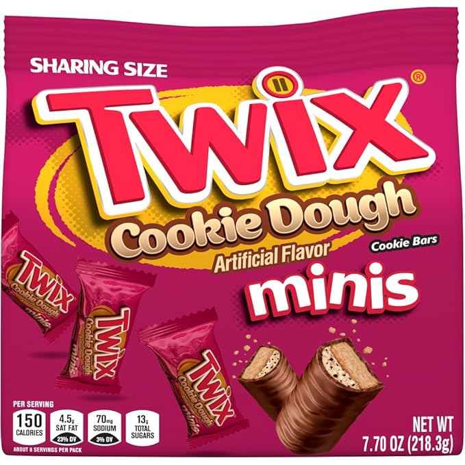 TWIX Minis Cookie Dough Milk Chocolate Bars, Sharing Size, 7.7 oz Bags (Pack of 8)