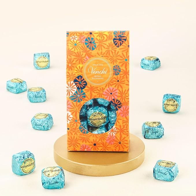 Venchi Chocoviar Stracciatella Chocolate 15-Piece Elegant Gift Box - Milk Chocolate Shell, Creamy Cocoa Nibs and Vanilla Beans Filling & Topped With Chocoviar Micro-pearls - Preservative & Gluten Free