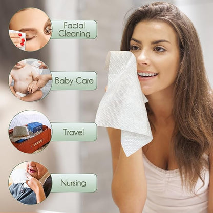 Christmas Style WOWOTEX Disposable Face Towel Biodegradable Large Dry Face Wipes 60 Count/1 Box Extra Thick Soft Clean Facial Towels for Sensitive Skin, Facial Cleansing, Nursing, 10"×12"
