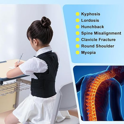 babaka Posture Corrector for Kids and Teens Adjustable Full Back Support Brace, Scoliosis, Dowagers Hump, Hunchback, Spine Corrector Boys and Girls (Medium, Waist: 18''-22'')