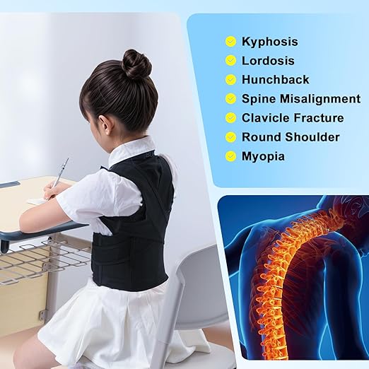 babaka Back Brace Posture Corrector for Kids, Adjustable Full Back Support, for Upper and Lower Back Pain Relief, Scoliosis, Dowagers Hump, Hunchback, Thoracic, Spine Corrector (Small, Waist: 14''-19'')