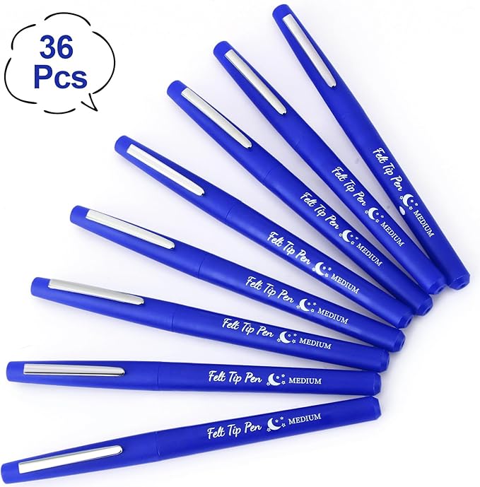 36 Pcs Felt Tip Pens 0.7mm Medium Point Colored Felt Tip Pens for Journaling Planner Writing Note-taking Art Office and School Supplies(Dark Blue)