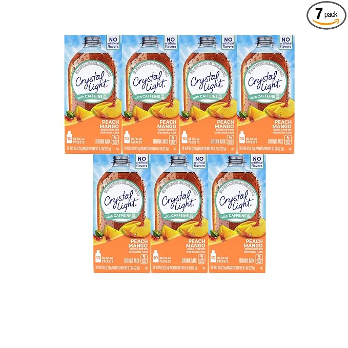 Crystal Light On The Go Peach Mango With Caffeine Drink Mix, 10-Packet Box (Pack of 7)