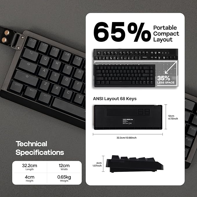 EPOMAKER HE68 Lite Hall Effect Gaming Keyboard, 8k Polling & 128K Scan Rate, 0.005mm Adjustable Trigger, 0.125ms Latency, 5-Layer Sound-Dampened, Snap Key, SOCD, A-RGB, Wired, Mac Software (Black)