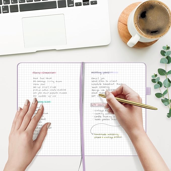 160 Pages, A5 5.7 x 8 inches 100 gsm Thick Paper Notebook Journals for Writing, Grid Hardcover Notebook(1 Pack, Lavender)
