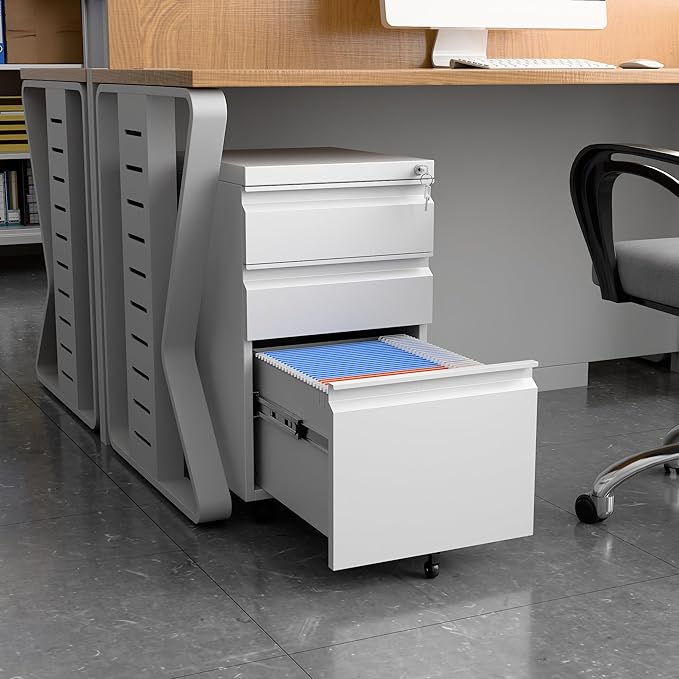SUXXAN 3 Drawer Mobile File Cabinet with Lock, Under Desk Metal Filing Cabinet for Office,Home,A4/Legal/Letter Size, Fully Assembled (White)
