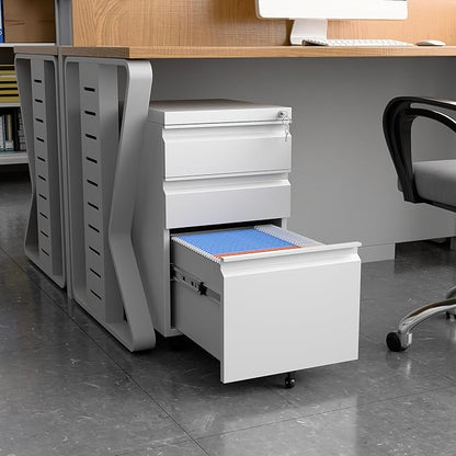 SUXXAN 3 Drawer Mobile File Cabinet with Lock, Under Desk Metal Filing Cabinet for Office,Home,A4/Legal/Letter Size, Fully Assembled (White)