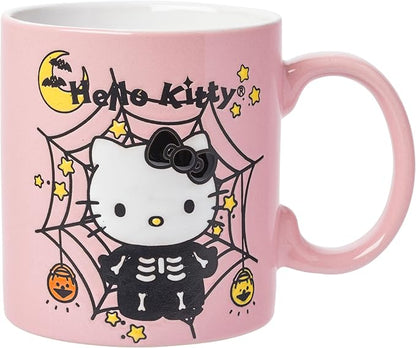 Silver Buffalo Sanrio Hello Kitty Halloween Skeleton Web Wax Resist Ceramic Mug, 20 Ounces