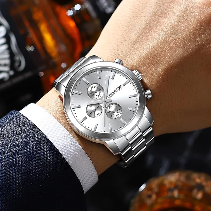 CRRJU Mens Stylish Casual Quartz Watches for Men Luxury Waterproof Calendar Chronograph Japan Movement Wristwatches