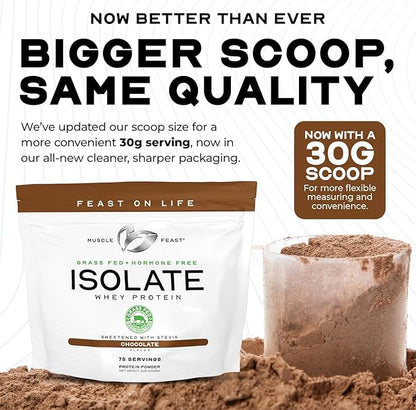 Muscle Feast Grass-Fed Whey Protein Isolate, All Natural Hormone Free Pasture Raised, Whey Isolate Protein Powder for Men and Women, Clean and Delicious, Gluten-Free - Dark Chocolate Raspberry, 2lb