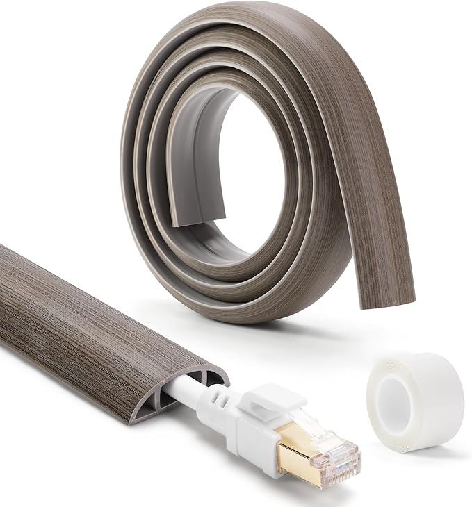 Floor Cord Cover 6ft, Cord Hider Floor Gray Wood, Cable Management Prevent Trips, Cable Cover Wire Covers for Electric Power Cords, Wire Protector Cavity W0.47in x H0.28in Grey