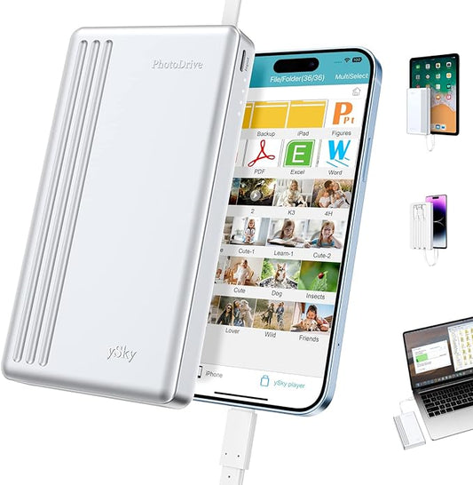 ySky MFi Certified 2TB External Hard Drive for iPhone iPad MacBook Computer,Portable Photo Stick USB Flash Drive Storage Device to Backup Photo| Video | Music| File 【One-Touch Backup】