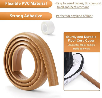 Floor Cord Cover 10ft, Cord Hider Floor Yellow Oak Wood, Floor Cable Management Prevent Cable Trips, Floor Cable Cover Wire Covers for Power Cords, Cord Protector Cord Cavity W0.47in H0.28in