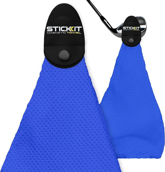 STICKIT Magnetic Golf Towel, Royal Blue, Premium 29" Microfiber with Deep Waffle Pockets, Industrial Strength Magnet Holds Secure to Golf Carts & Clubs, Ultra-Absorbent, Fast-Drying, Easy-Clean Design