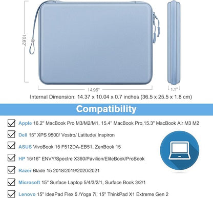 FINPAC Hard Laptop Sleeve Case for 15.3 inch MacBook Air M4 M3 M2 2025 2024, 16.2 inch MacBook Pro M4/M3/M2/M1 Pro/Max A2991 A2780 A2485 A2141, Waterproof Case for Surface Laptop/Book, Ice Blue