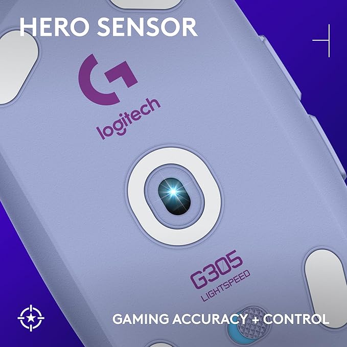 Logitech G305 LIGHTSPEED Wireless Gaming Mouse, Hero 12K Sensor, 12,000 DPI, Lightweight, 6 Programmable Buttons, 250h Battery Life, On-Board Memory, PC/Mac - Lilac